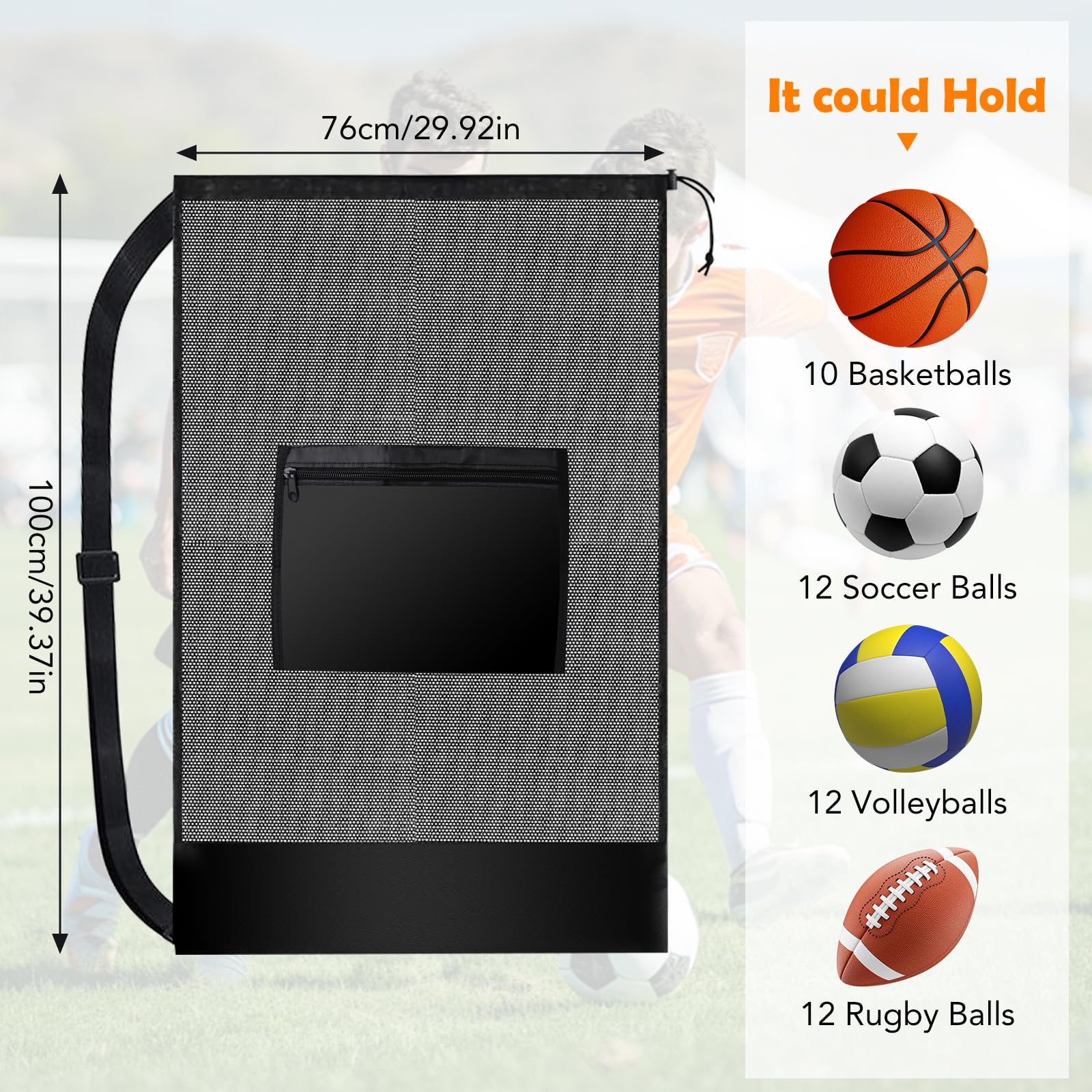 Bolsa de Malla Extra Grande para Balones de Fútbol, Voleibol, Baloncesto, Rugby, 76x100cm