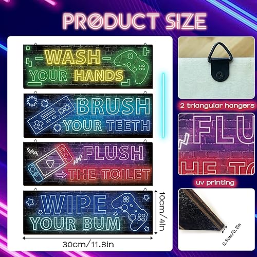 Miniatura 2 de YLOLUL 4 piezas de decoración de baño de neón para niños, decoración de baño para adolescentes, decoración de baño, juegos de pared, accesorios de