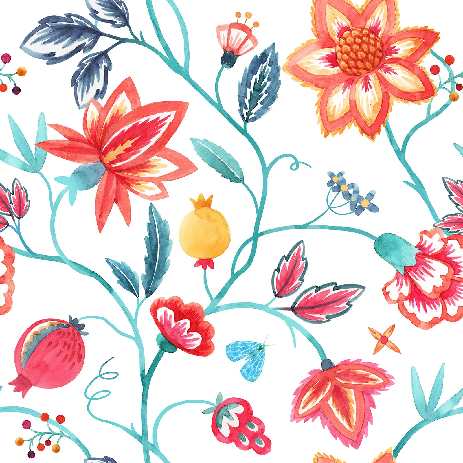 Amazon.com: VaryStyle Orange Red Floral Wallpaper Peel and Stick Boho ...