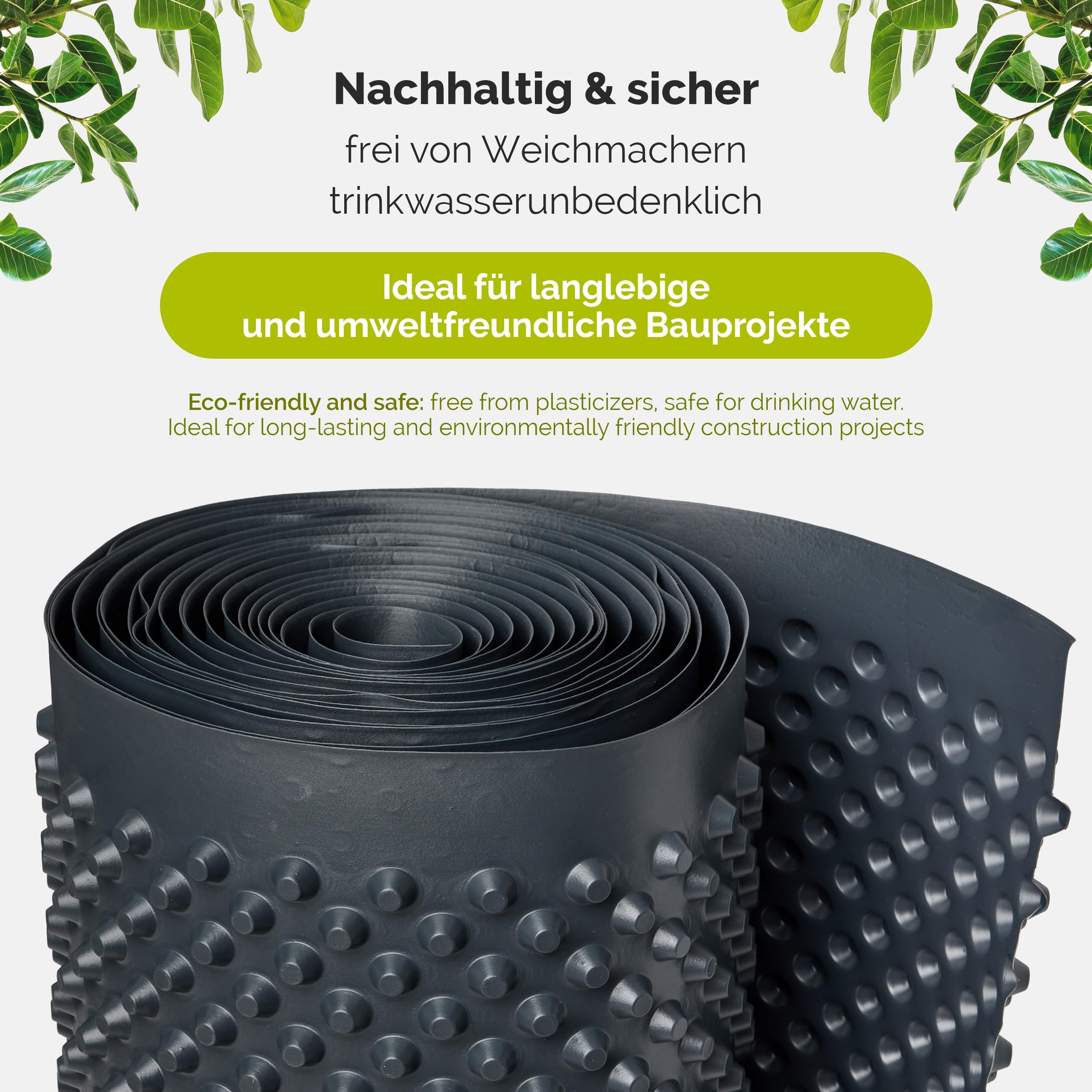 Garronda Noppenfolie 0,5 m x 5 m aus HDPE 400 g/m² mit hoher Druckfestigkeit - Mauerschutz und Bauwerksabdichtung - Drainagebahn für Keller, Grundmauern, Hochbeet - Feuchtigkeitssperre GD-0160