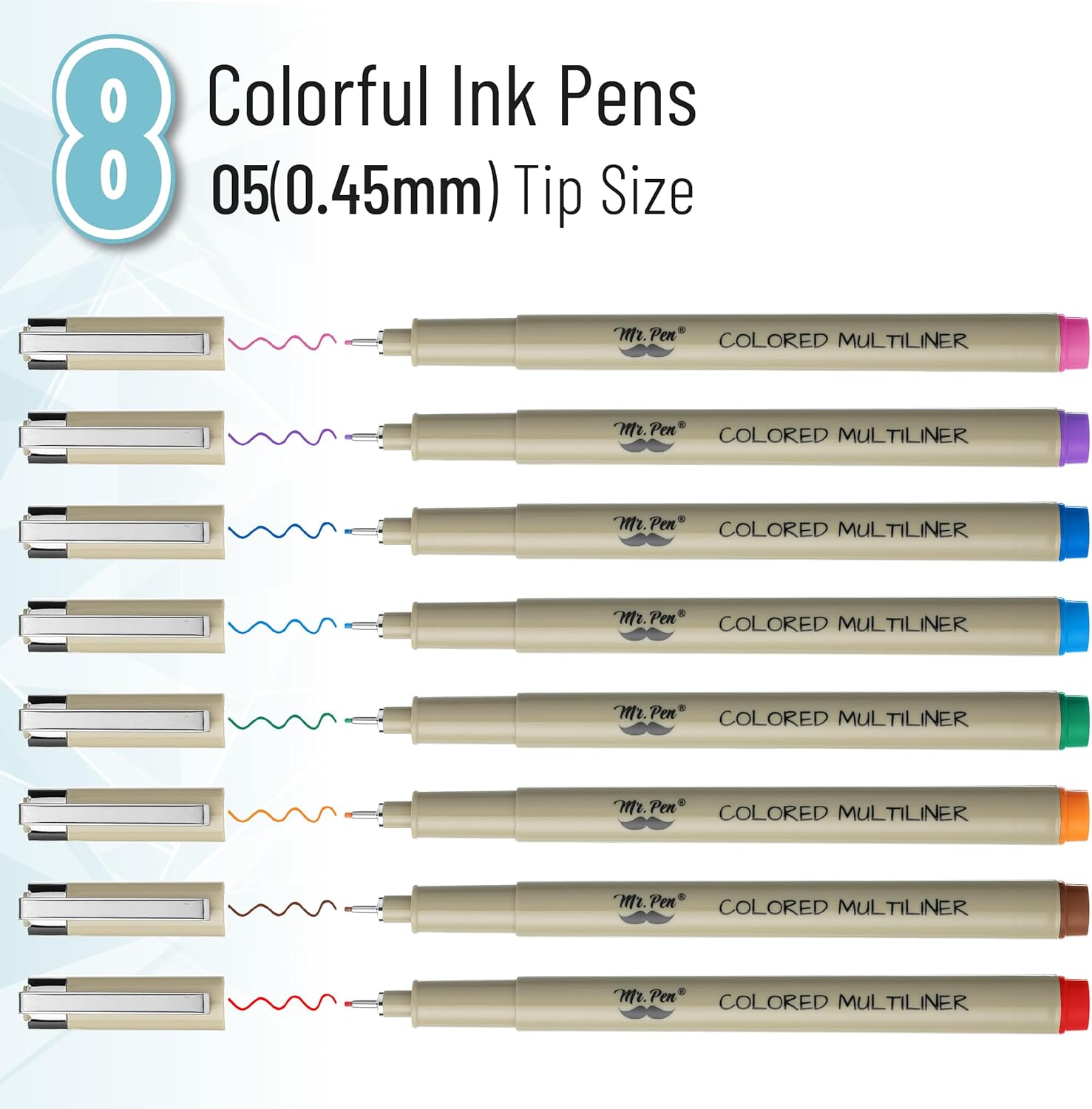 Mr. Pen- Drawing Pens for Artists, 0.45mm, 8 Pack, Colorful Artist Pens, Micro Pens for Drawing, Ink Pens for Drawing, Sketch Pens, Micro Pen, Fineliner Pens, Bible Journaling Pens, Fine Point
