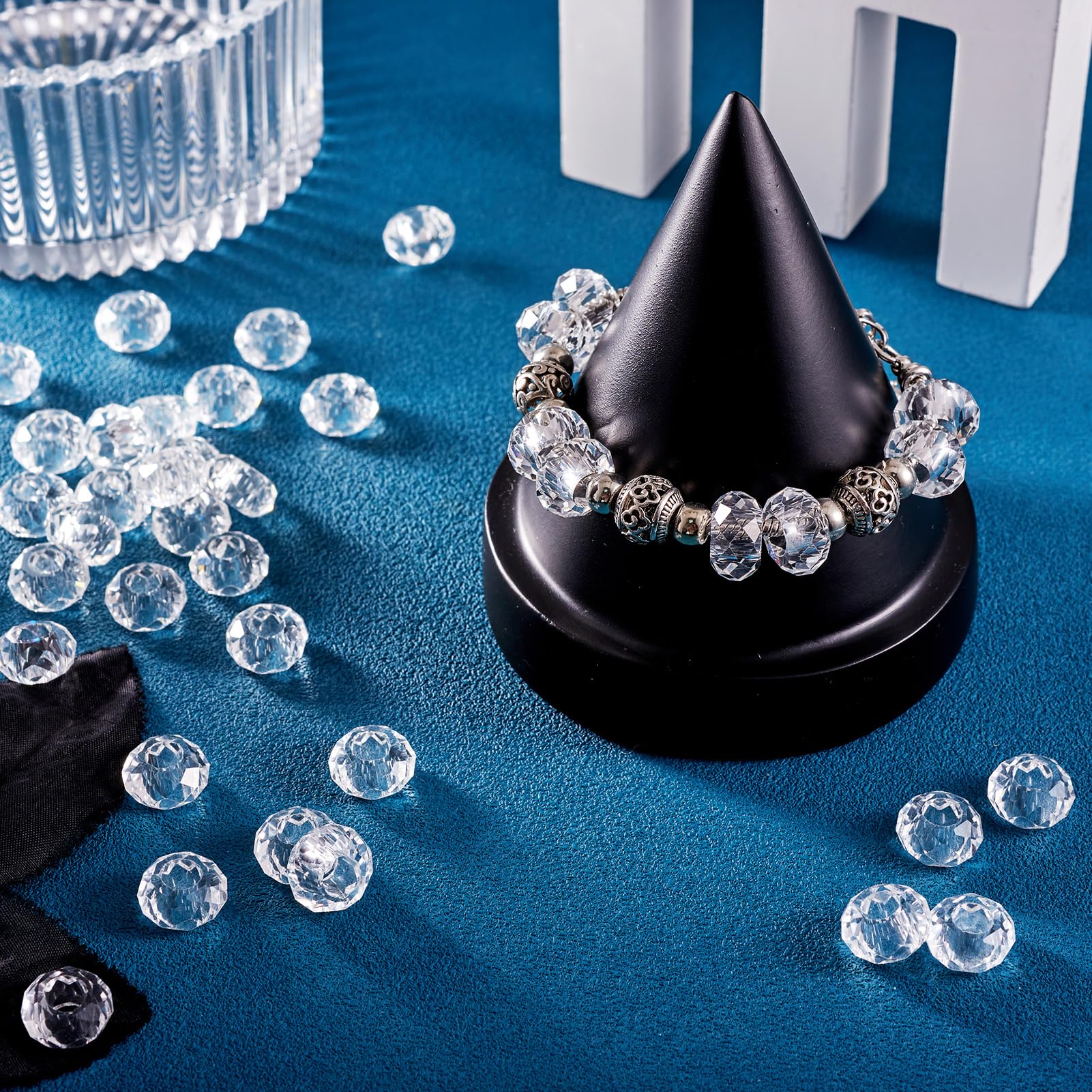 100-Piece Clear Faceted Glass European Beads - 14x8mm Large Hole Rondelle Spacers For Jewelry Making