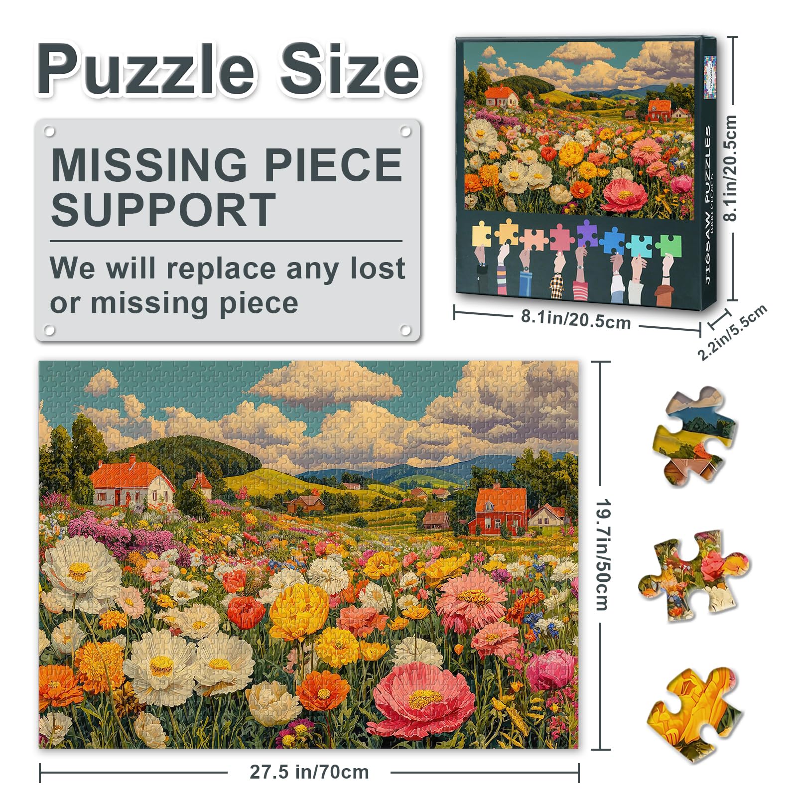 Vibrant Wildflowers Bloom in a Picturesque Valley Puzzles for Adults 1000 Piece, Scenery Themed - Image 3