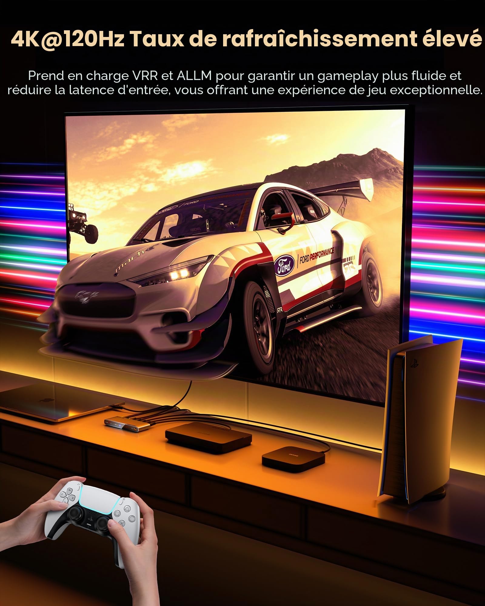 llano Commutateur HDMI 2.1 4K @ 120 Hz 8K avec extracteur audio (optique et sortie 3,5 mm, SPDIF 7,1 Ch, haute vitesse 48 Gbit/s), convertisseur audio 4 en 1 compatible avec PS4/PS5, Xbox Roku