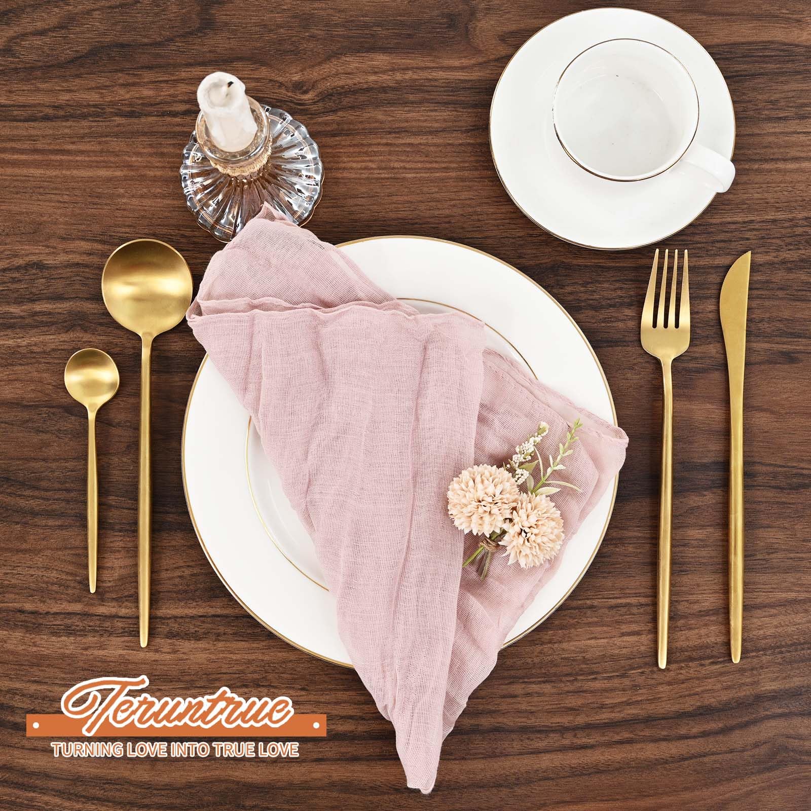 42 Packungen Gaze-Seihtuch-Servietten, 50,8 x 50,8 cm, Altrosa, faltige Dinner-Servietten, rosa, rustikale Boho-Servietten, weiche Baumwolltuchservietten für Hochzeit, Party, Event, Abendessen,