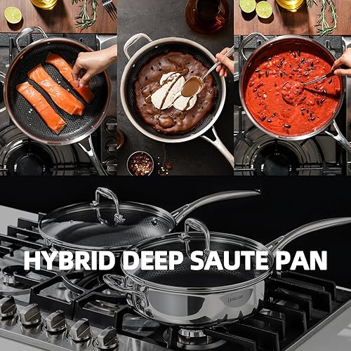 Miniatura 6 de DELUXE Sartén de cerámica híbrida antiadherente de 3.7 cuartos de galón con tapa, sartén de acero inoxidable con asas que se mantienen frías, apta