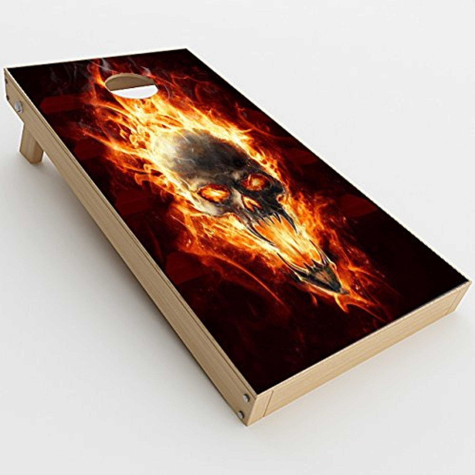 Skin Decals Vinyl Wrap for Cornhole Game Board Bag Toss (2xpcs.) / Fire Skull in Flames