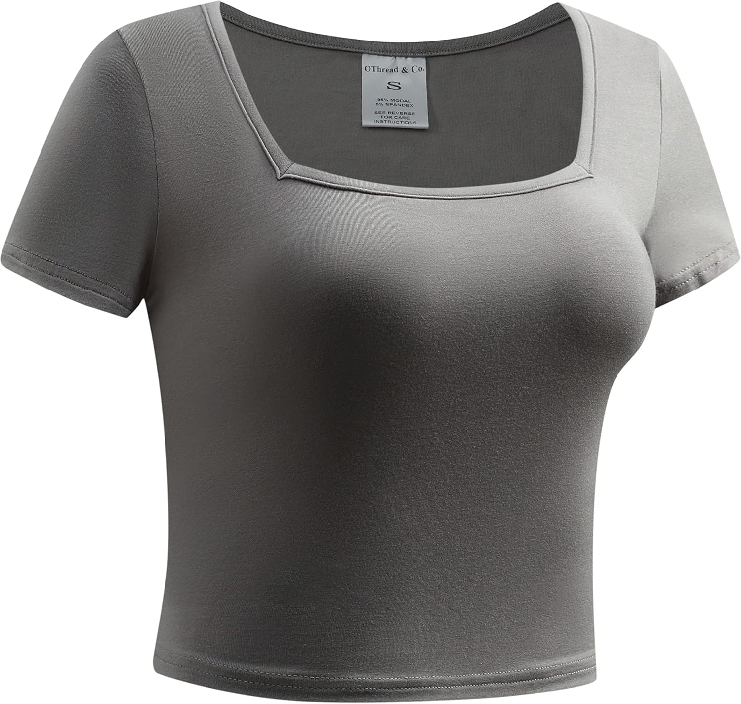 OThread & Co. Women's Short Sleeve Square Neck Crop Top Basic Comfy Stretch Tee - Image 3