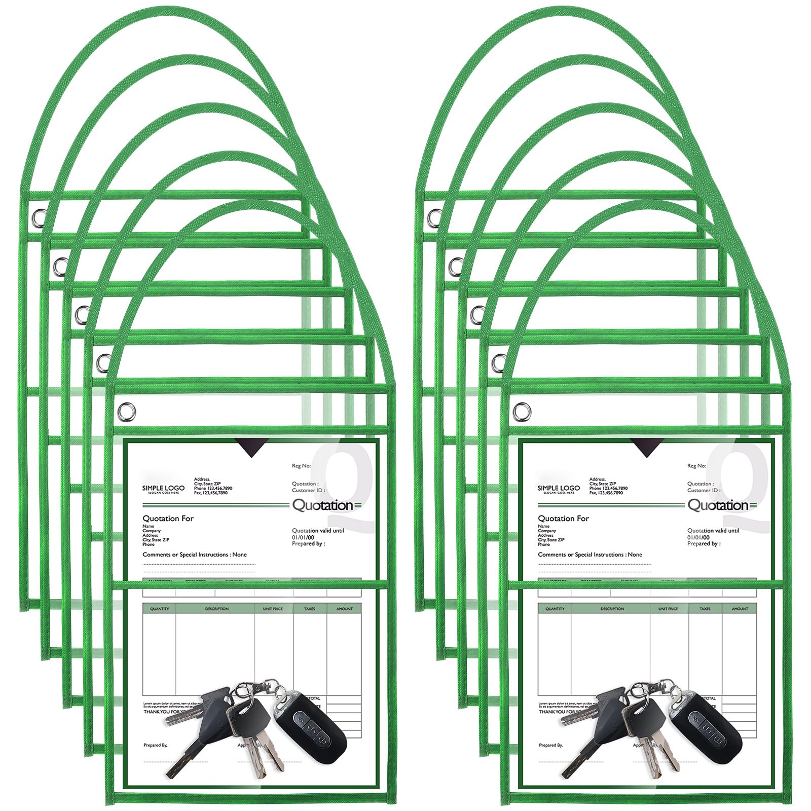 Epakh 30 Pack Shop Ticket Holders 9 x 12 Inch Work Order Plastic Sleeves Job Ticket Holders Dry Erase Repair Order Sleeves with Hanging Strap, Both