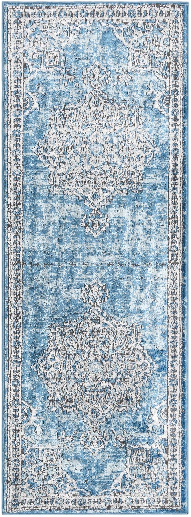 Rugs.com Nyla Collection Rug – 2' x 6' Runner Blue Medium Rug Perfect for Hallways, Entryways