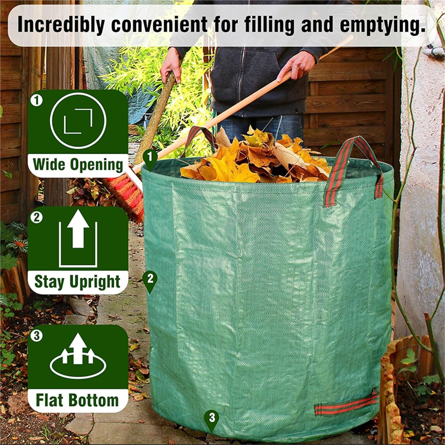 Reusable Garden Waste Bags Standable Leaf Bags Plant Trimming Yard Waste Bag Trash Container Lawn Grass Weeds Bag Tools(About 67x76CM,1pcs)