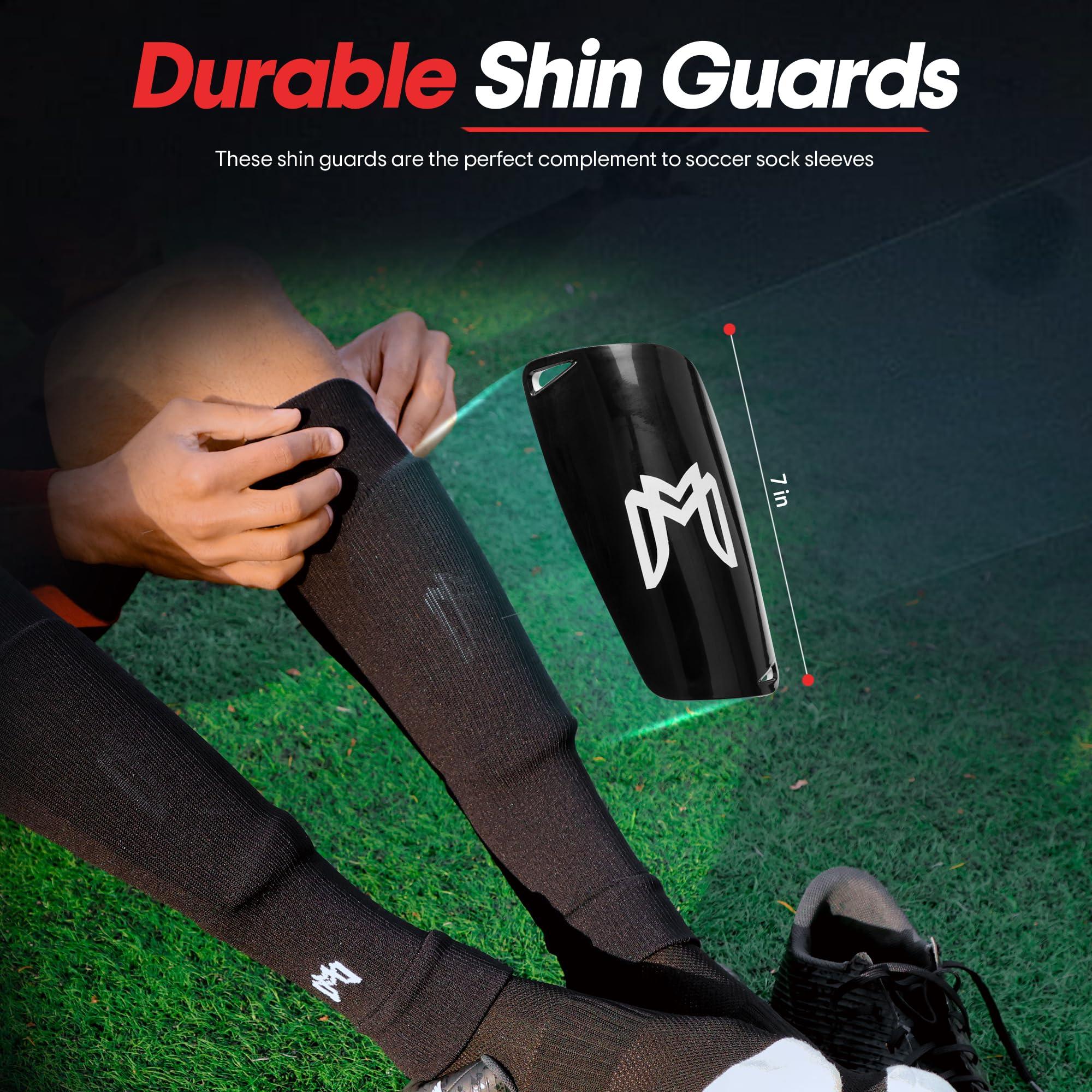 MediCaptain Paquete de calcetines de agarre de fútbol, espinilleras, mangas precortadas y correas de protección, equipo esencial para jugadores de fútbol, para hombres, mujeres, jóvenes, talla 7 a 12