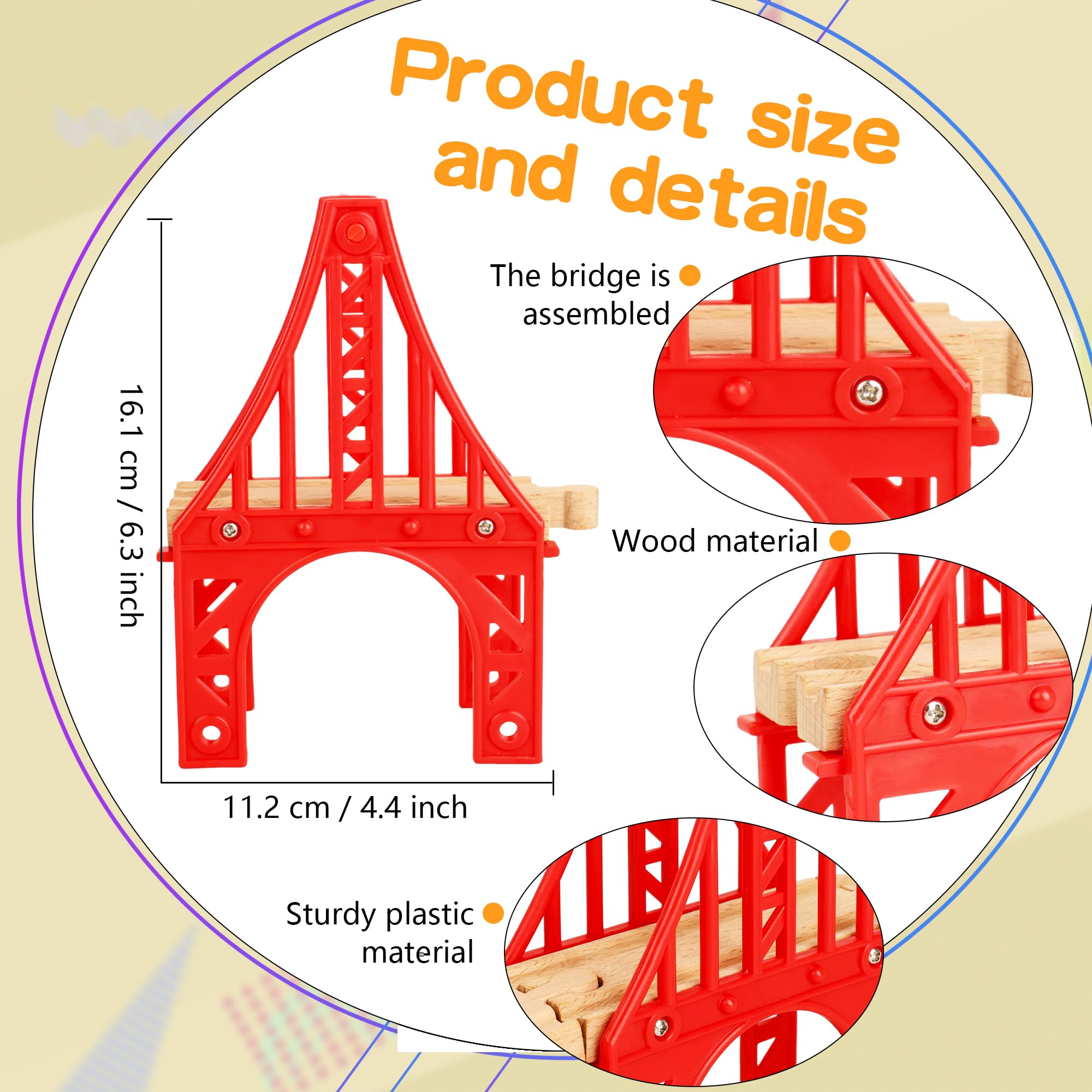 5 Pack Wooden Train Bridges Crossing Track Bridge Wooden Suspension Train Track Accessories Compatible with All Major Brands for Most Train Track Set Building Games