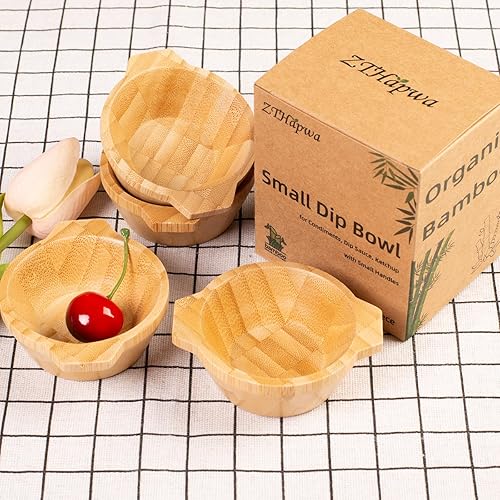 Miniatura 10 de ZTHapwa Juego de cuencos de inmersión, tazas pequeñas de bambú para salsa de soja, condimento, ensalada, aperitivos, cuencos redondos reutilizables