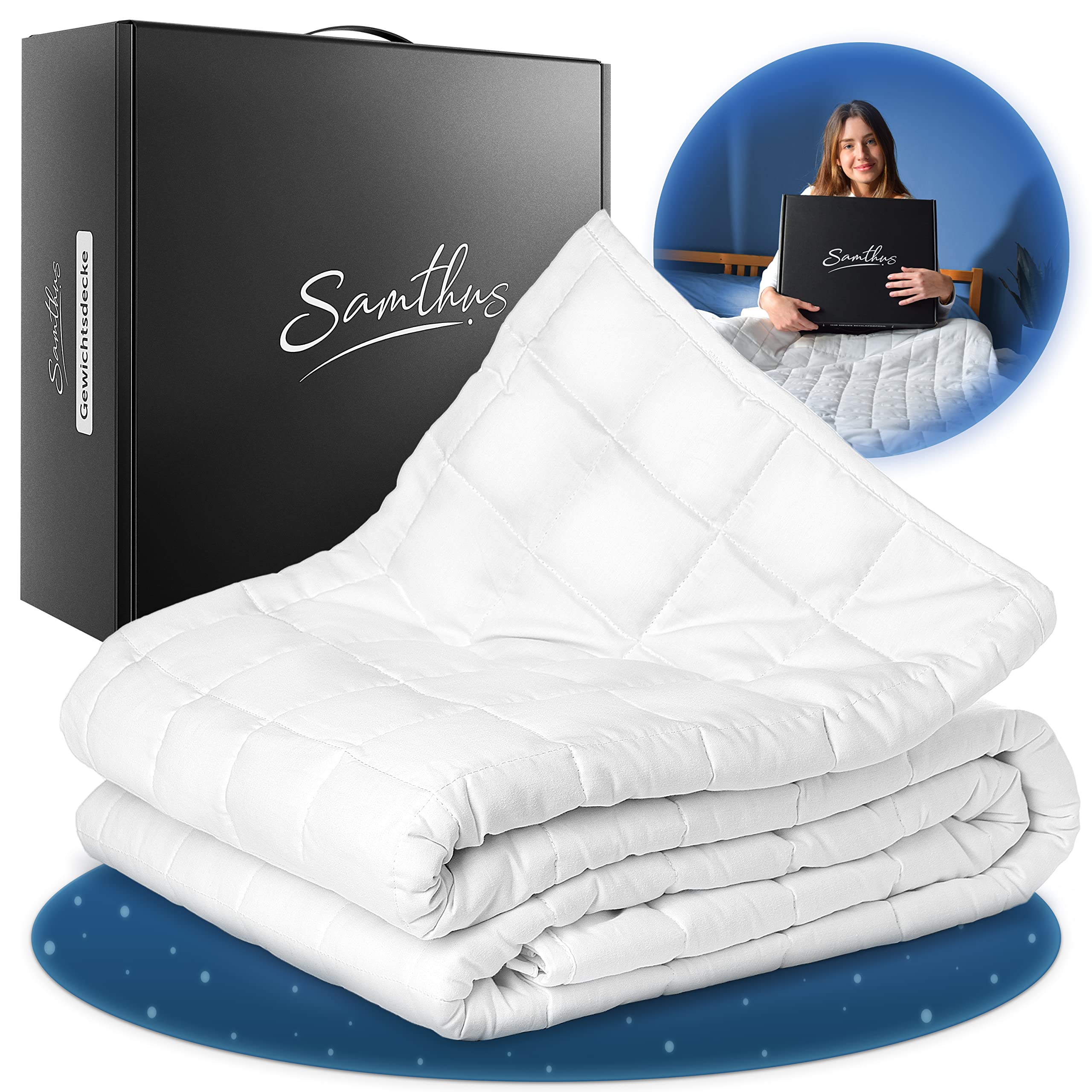 Samthus Gewichtsdecke 155x220cm 8kg Oeko-Tex Zertifiziert - Entspannungsdecke 100% Baumwolle - Schwere Anti-Stress & Therapiedecke - Besser schlafen mit unserer schweren Bettdecke - Weighted Blanket