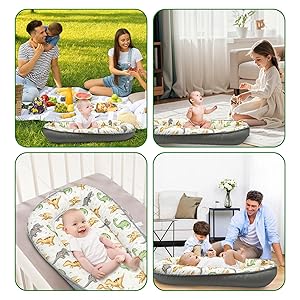 Baby Lounger for Newborn, Baby Nest Cover Breathable and Soft Cotton, Infant Lounger with U-Shaped Safety Bumper for Cozy Comfort Essentials (Dinosuars)