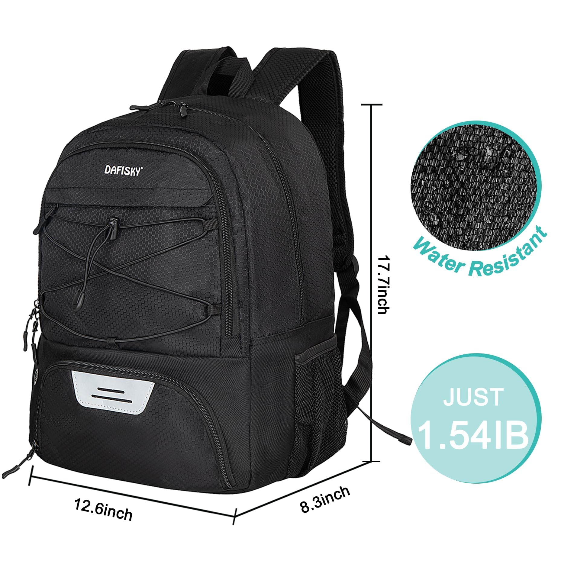 DAFISKY Jugend-Fußball-Rucksack – Fußballtasche mit Schuhen und Ballfach, Sporttasche für Basketball, Volleyball, Fußball, Schwarz