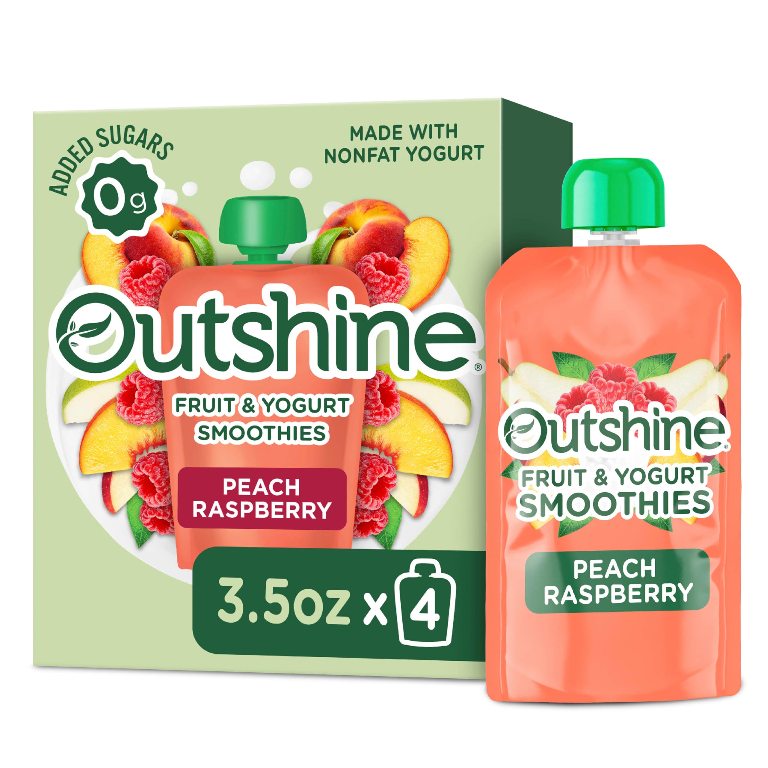 Outshine Fruit & Yogurt Smoothie Peach Raspberry, Smoothie Pouch, On The Go Snack, 4Pk 3.5 oz