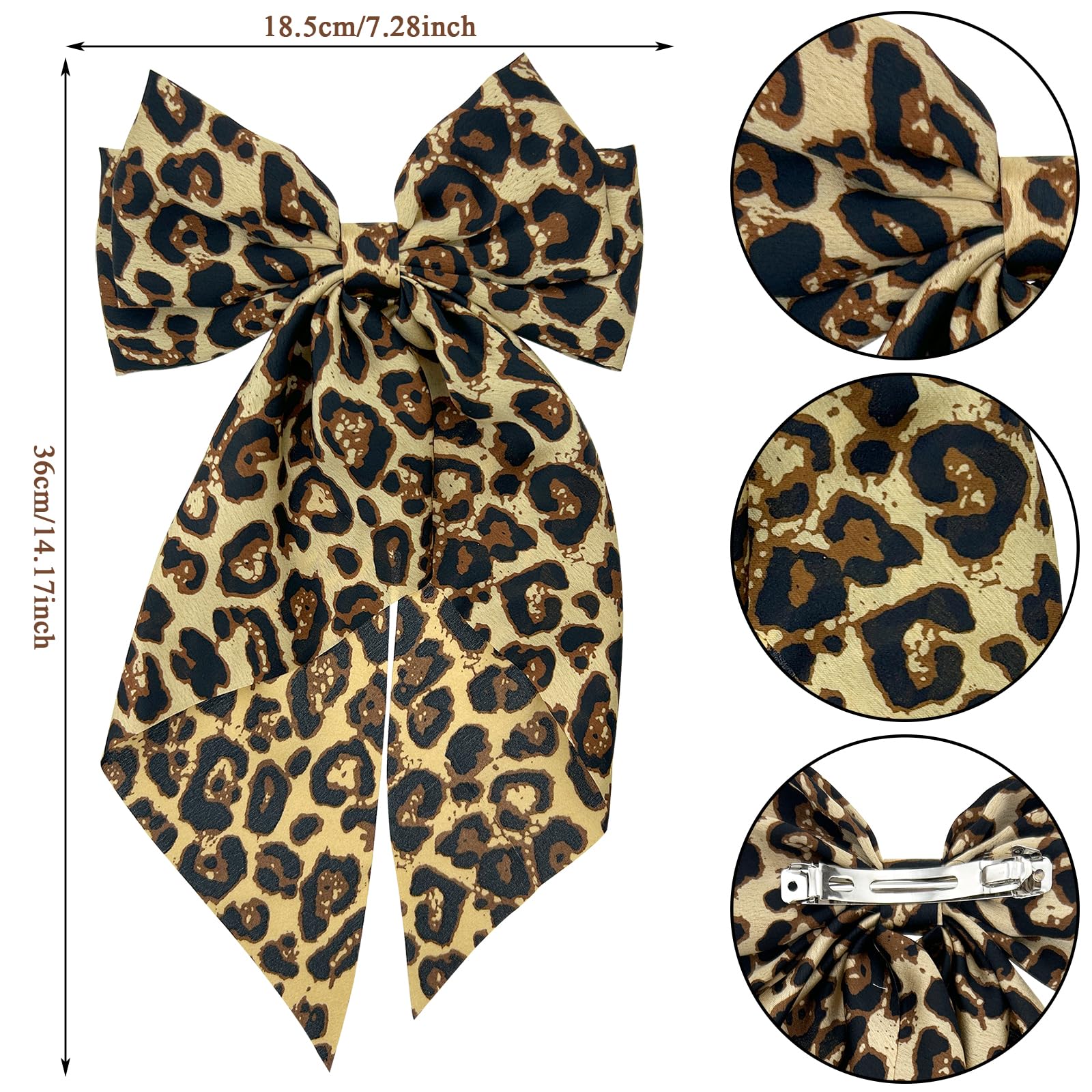 2PCS Cheetah Bow,Cheetah Accessories, Hair Bows For Women,with Long Tail Big Bow Hair Clips - Image 2