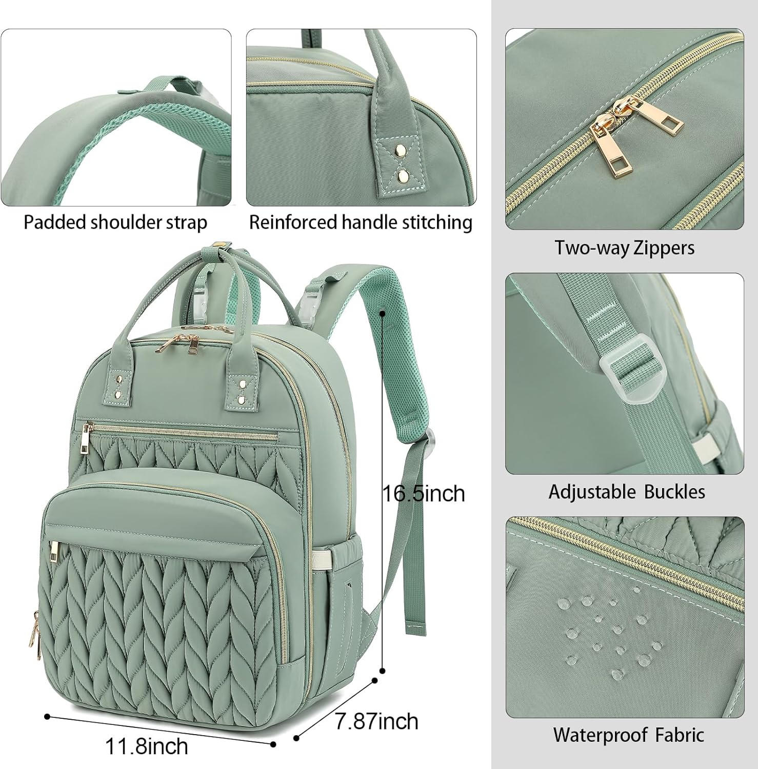 Diaper Bag Backpack, Lightweight Baby Diaper Bag for Moms with Insulated Pocket, Stroller Straps & Wet Dry Pocket (Matcha Green)