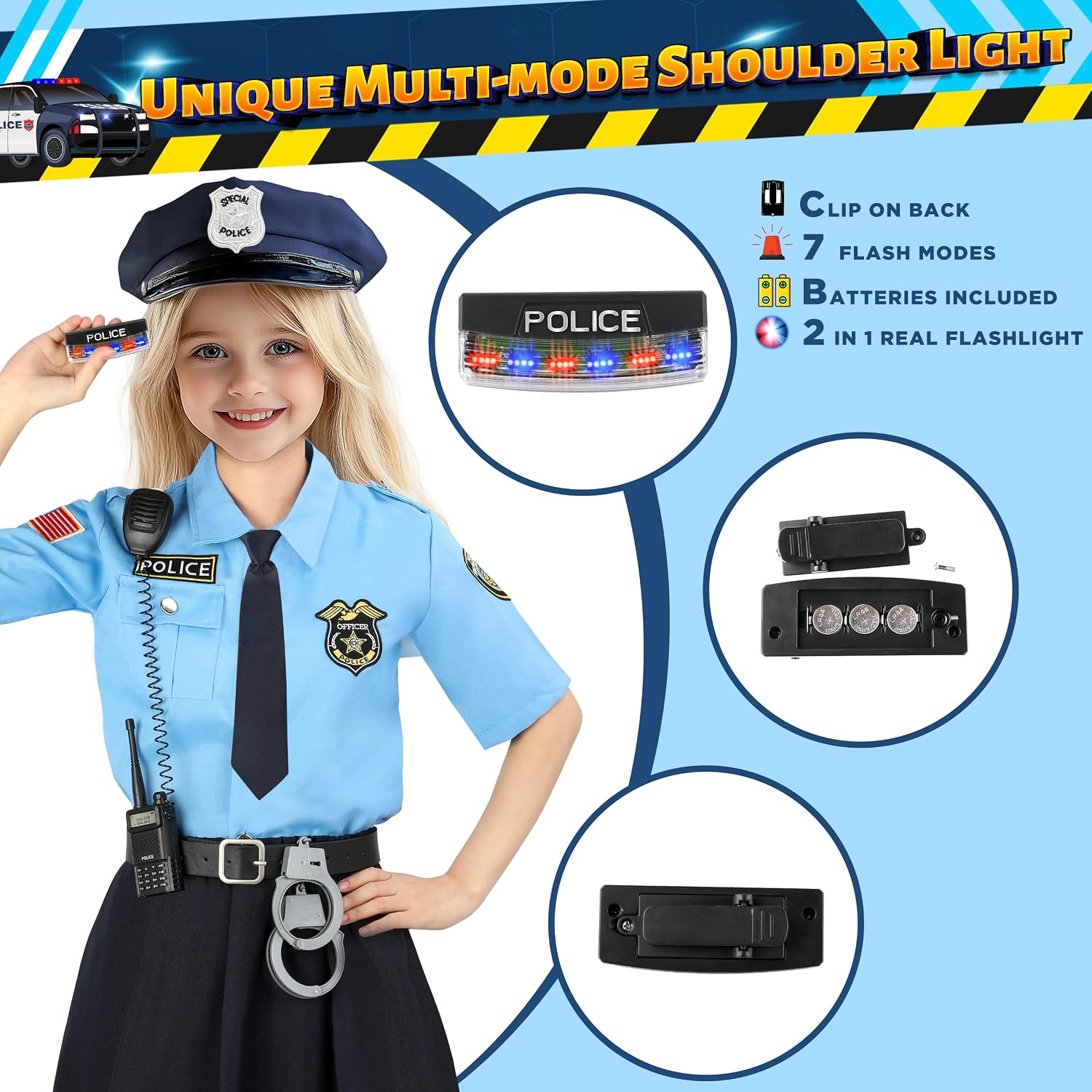 Luucio Girls Police Officer Costume Set - Kids Role Play Kit With Hat, Shirt, Skirt & Accessories - View #3