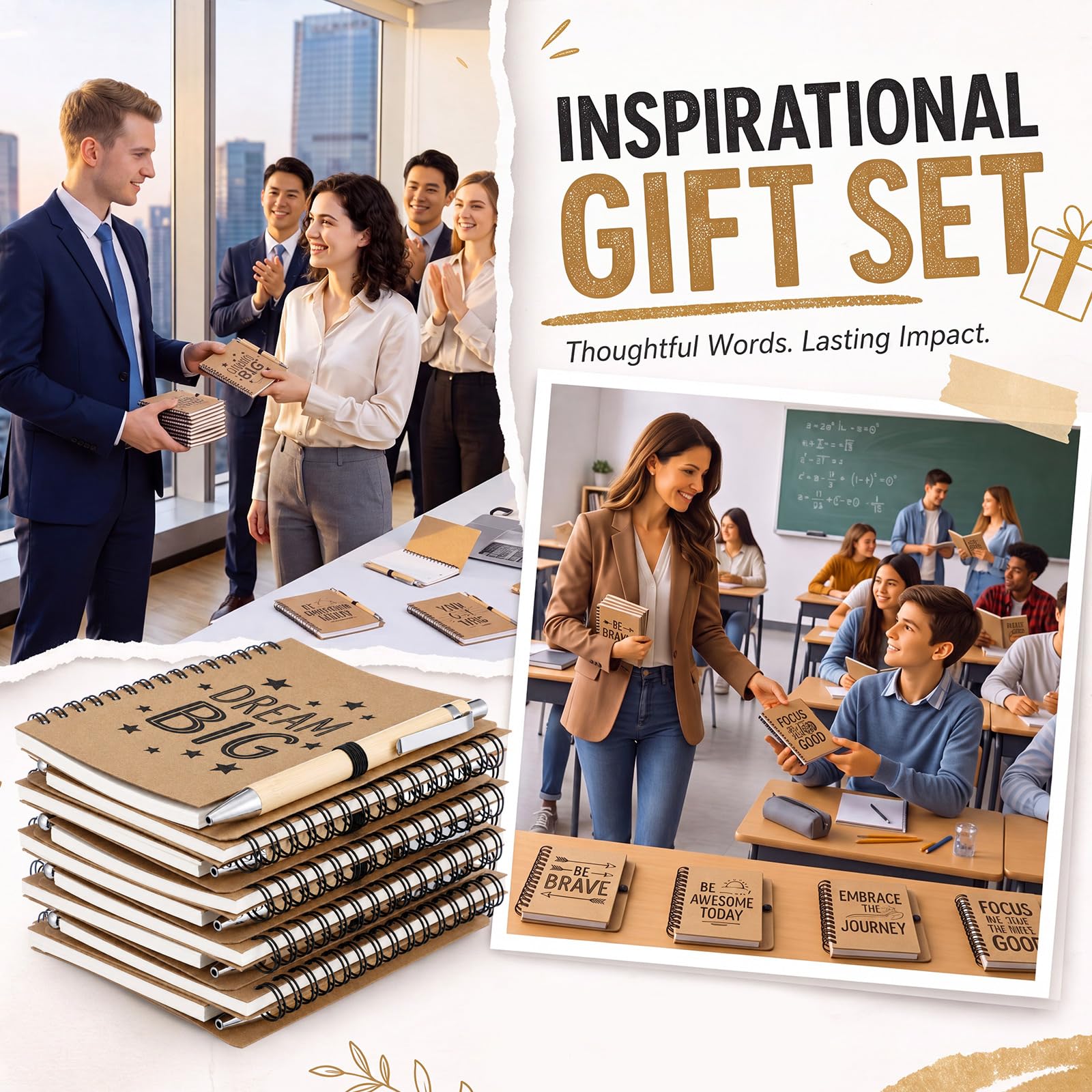 Set di 18 piccoli quaderni ispiratori a spirale con penne, 10 x 14 cm, diari motivazionali, apprezzamento motivazionale, regalo di ringraziamento per colleghi, insegnanti, studenti