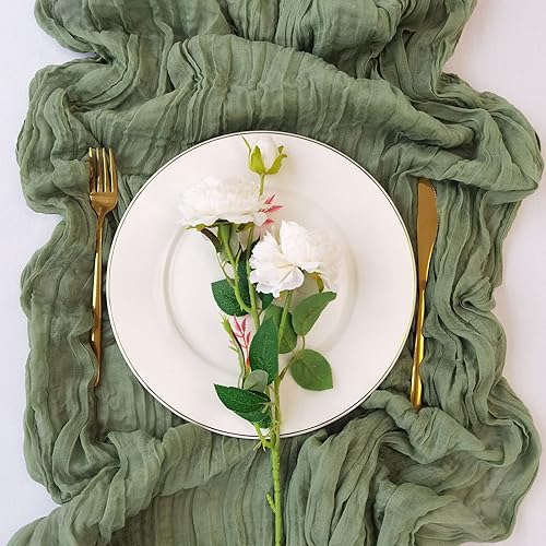 Miniatura 6 de Camino de mesa de gasa de 10 pies, camino de mesa de tela de queso de gasa de 35 x 120 pulgadas, camino de mesa verde salvia, transparente,