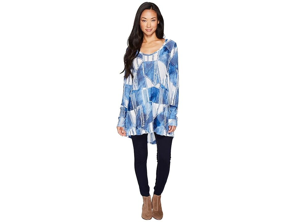 

Mod-o-doc Tie-Dye Fabrique Back Peplum Tunic (Navy) Women's Blouse