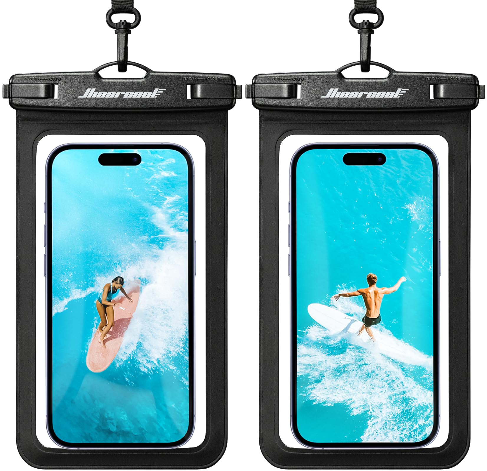 Hiearcool Waterproof Phone Pouch, Waterproof Phone Case, 2-Pack Black | Durable multilayer IPX8 protection; touchscreen access and fit up to 8.9 inches; cruise essentials 2026 for beach and pool
