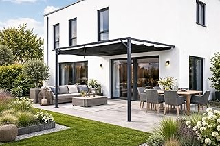 Wandpergola Terrasse AURIS – Sonnenschutz zur Wandmontage, ausfahrbares Stoffdach, Terrassendach Pergola Anthrazit