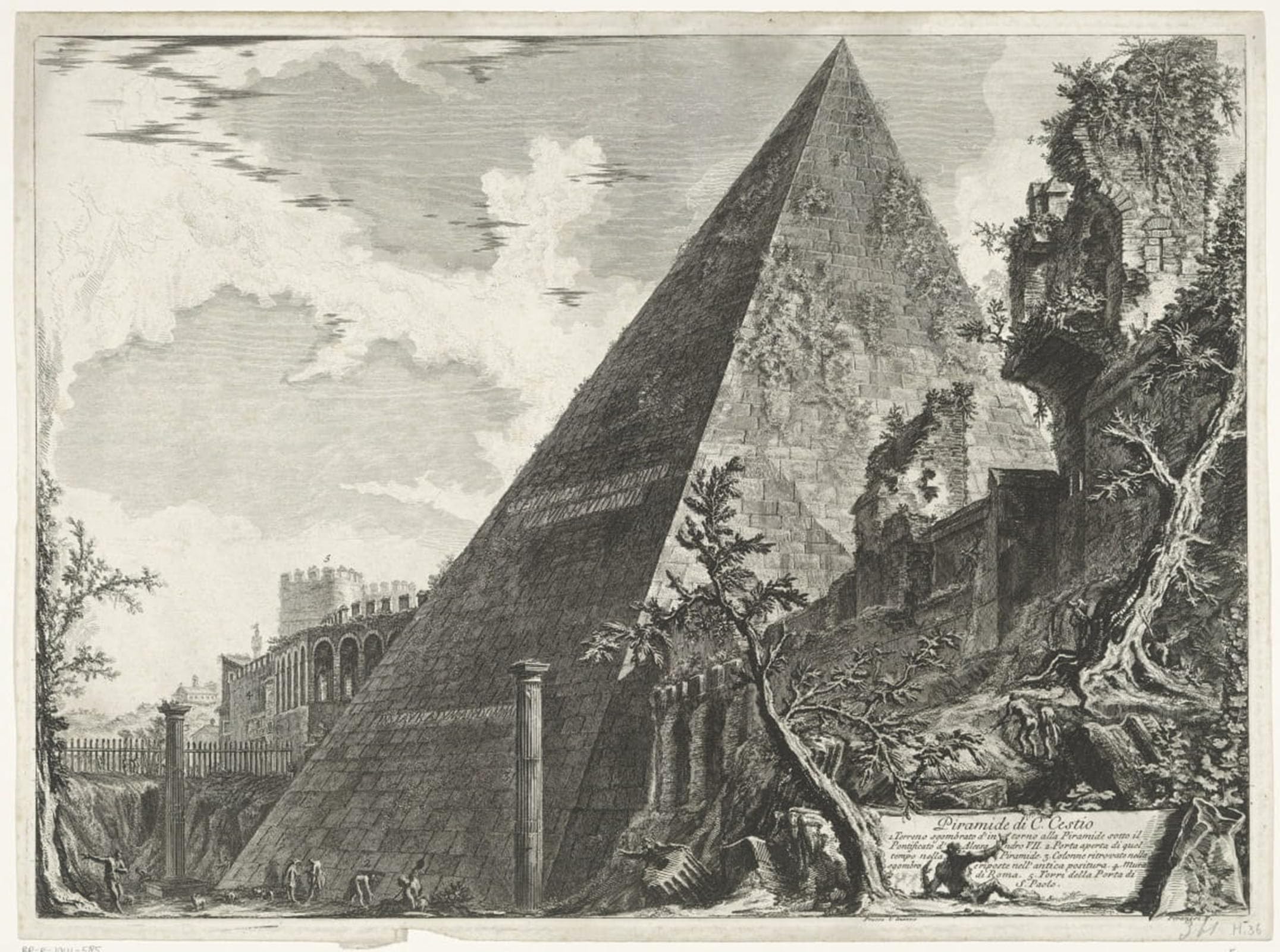 POSTERIIk Vintage Classic Picture Landscape Artwork Pyramid Van Cestius Te by Battista Piranesi Portrait Canvas Painting for Office Home Decor 60x90cm