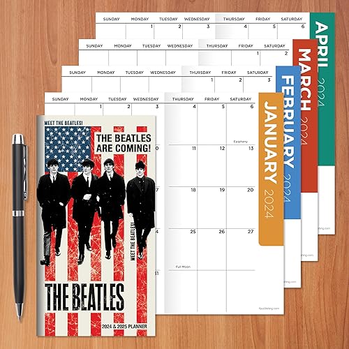 Miniatura 7 de TF PUBLISHING Agenda mensual pequeña de bolsillo de 2 años de The Beatles 2024-2025  Calendario grande de 2 páginas con cuadrícula y sección de