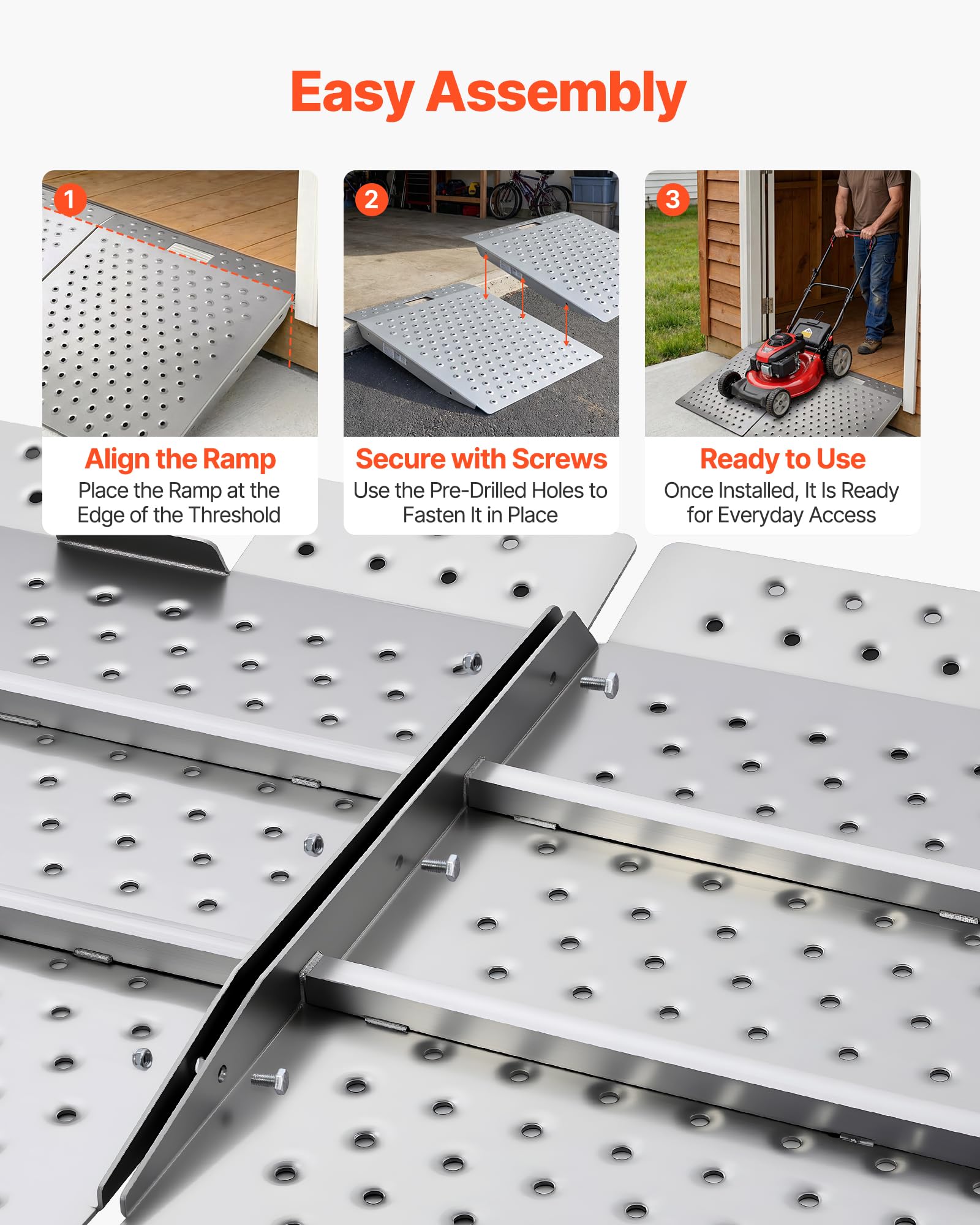 VEVOR Rampa para Silla de Ruedas de Aluminio 750 x 617 mm, Rampa de Umbral Antideslizante, Plataforma Capacidad de 340,2 kg para Puertas, Garajes, Carretillas, Andadores, Scooters y Equipos con Ruedas