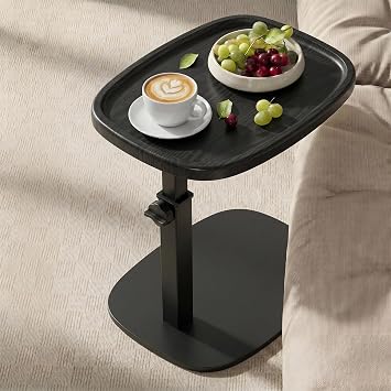 VASAGLE C Side Table Adjustable Height, Couch Sofa Table, End Table, TV Tray for Small Spaces, 11.8 x 15.7 x 27.2 Inches, for Living Room, Bedroom, Ink Black ULET363B101