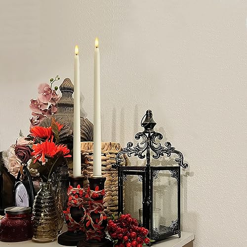 Miniatura 5 de Homemory Velas cónicas sin llama de cera real de 15 pulgadas con temporizador remoto, 6 piezas de velas cónicas LED color marfil que funcionan con