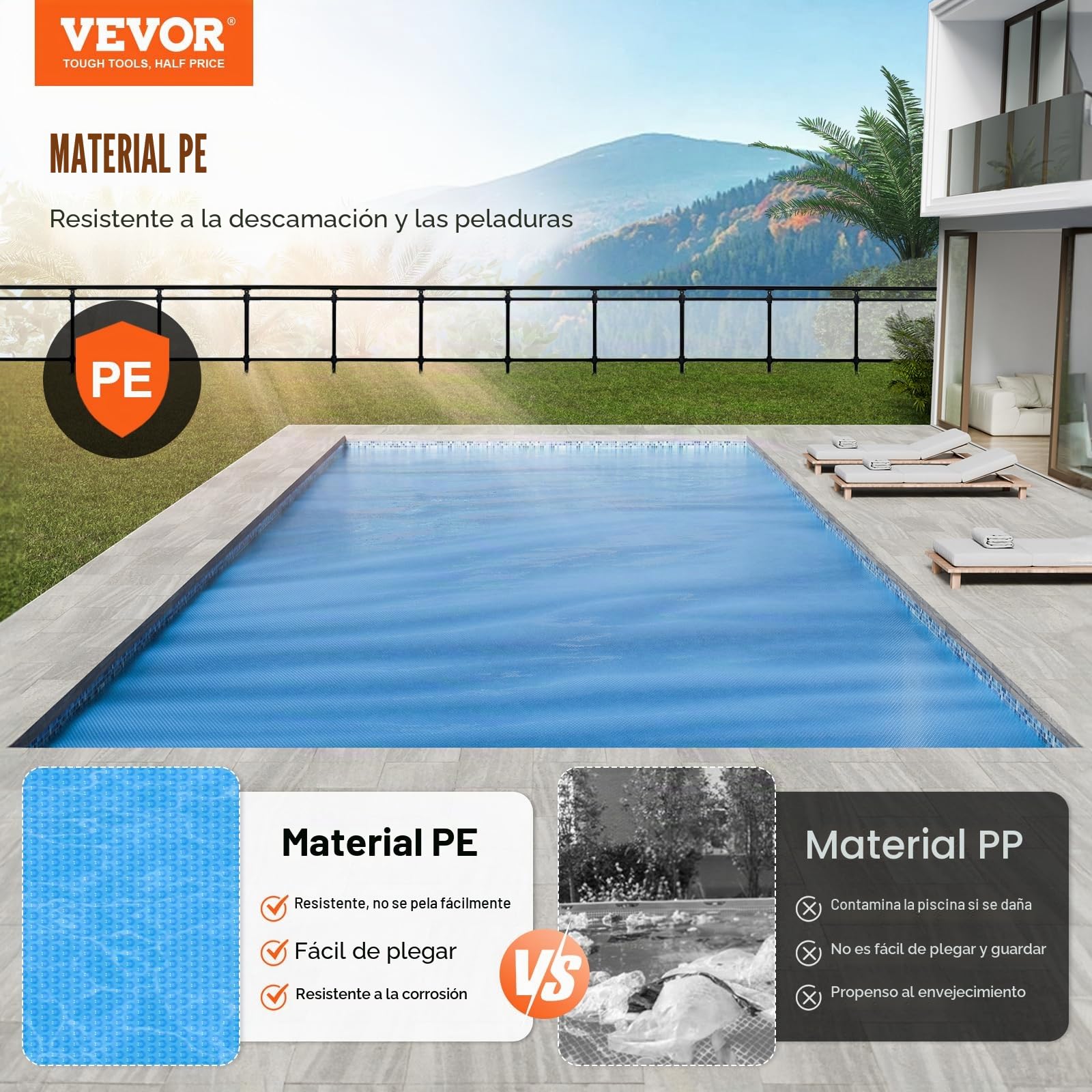 VEVOR Cubierta Solar para Piscina Manta Solar Rectangular de 7,32 × 3,66 m para Piscinas Cubierta Solar para Piscina Enterrada sobre el Suelo Cubiertas Solares de Color Azul de 12 mil para Piscinas