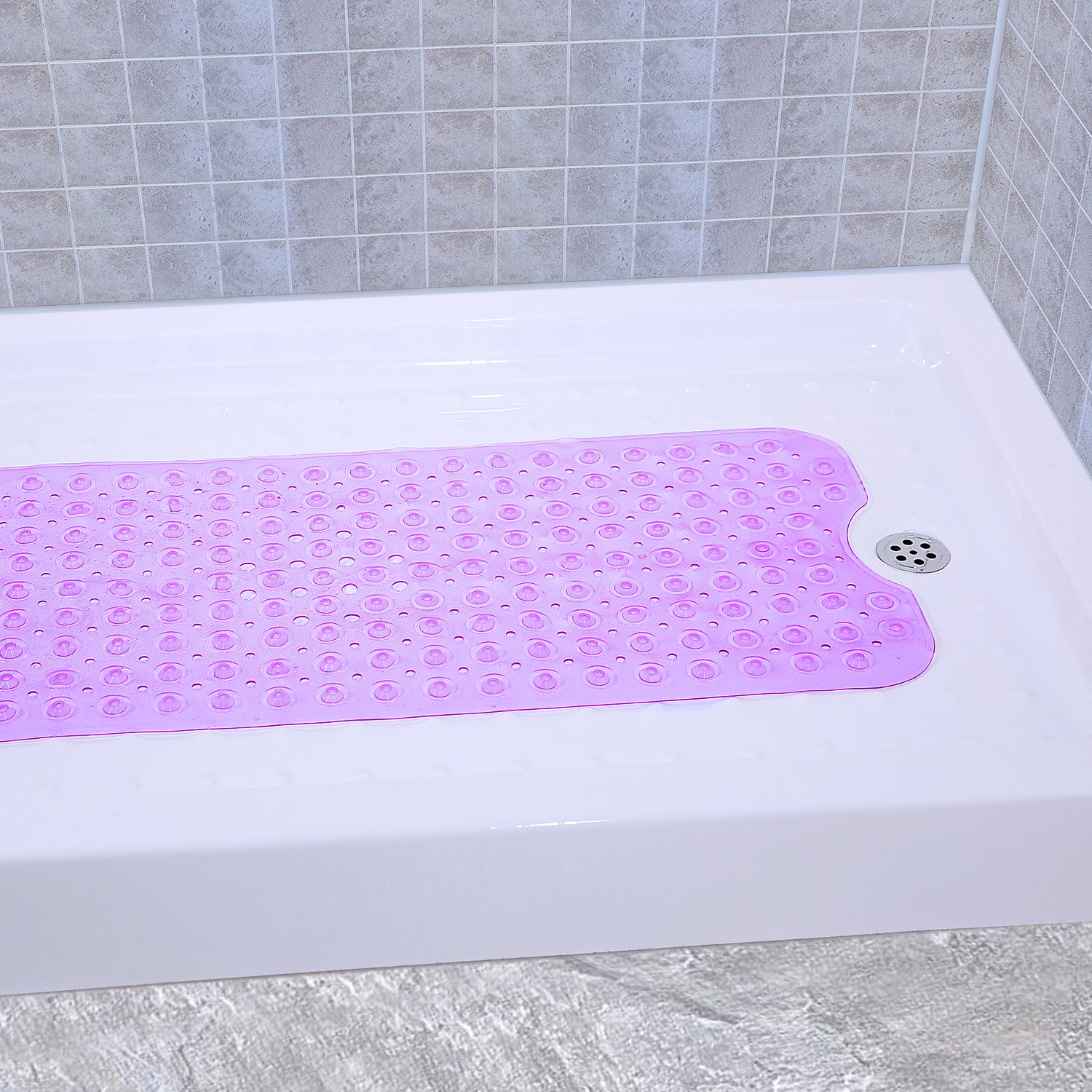 Non-Slip Bathtub Mat Anti-Bacterial Extra Long Safety Shower Mat Machine Washable (Purple)