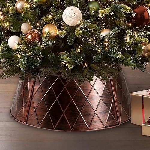 Collar de árbol de Navidad, anillo de árbol de Navidad de 23 pulgadas, 4 paneles de metal duradero para árbol de Navidad, base de soporte de