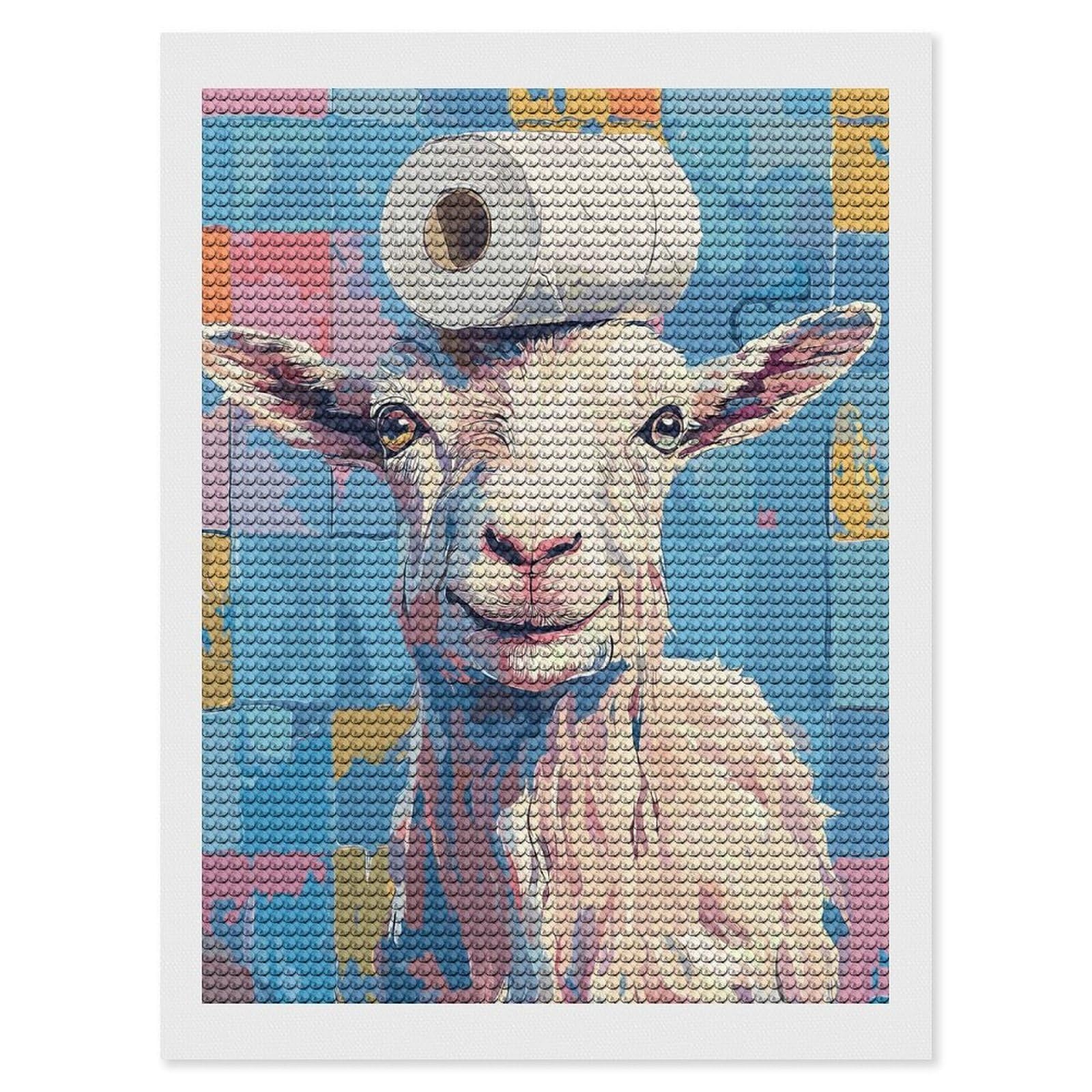 Junmoney Goat with Toilet Paper on Head Diamond Art Kit 12"x16", for Beginners, Vintage Style Decor, Good for Quiet Evenings, Festive Craft Gift