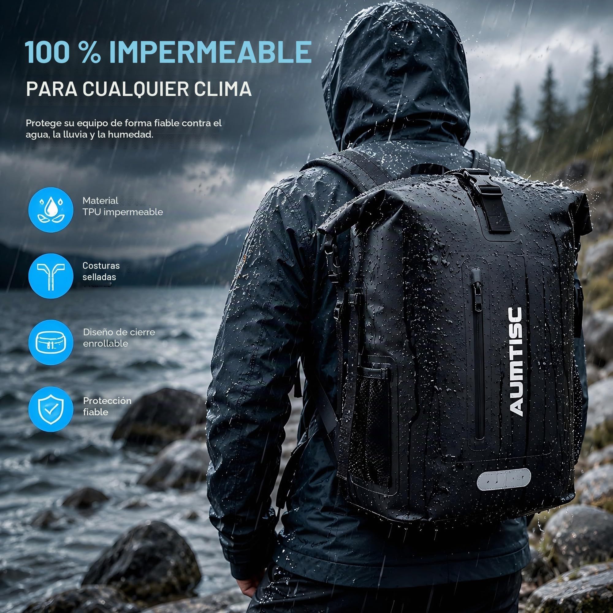 AUMTISC Rolltop Mochila impermeable 35 L – TPU Dry Bag Backpack para hombre y mujer | Mochila deportiva al aire libre para kayak, bicicleta, camping, senderismo, pesca, motocicleta