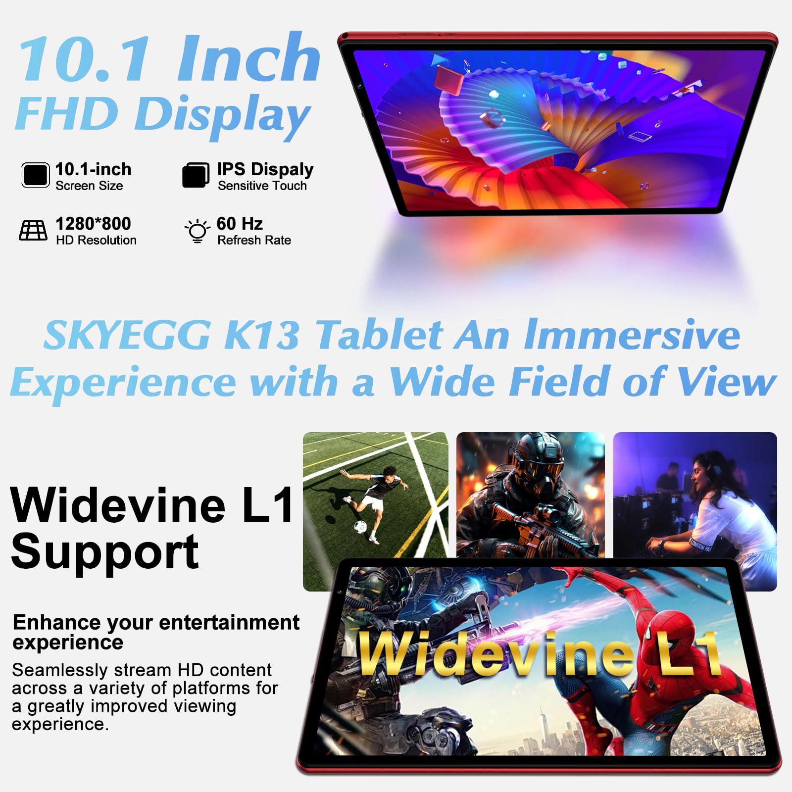 Tablette 10 Pouces Android 15 avec Gemini AI, 20 Go RAM + 128 Go ROM + Extension de 2 To, Widevine L1, Octa-Core, 6000 mAh, Wi-Fi 6, BT 5.0, 8MP + 5MP, Tablette Tactile avec Clavier et Souris, Rouge