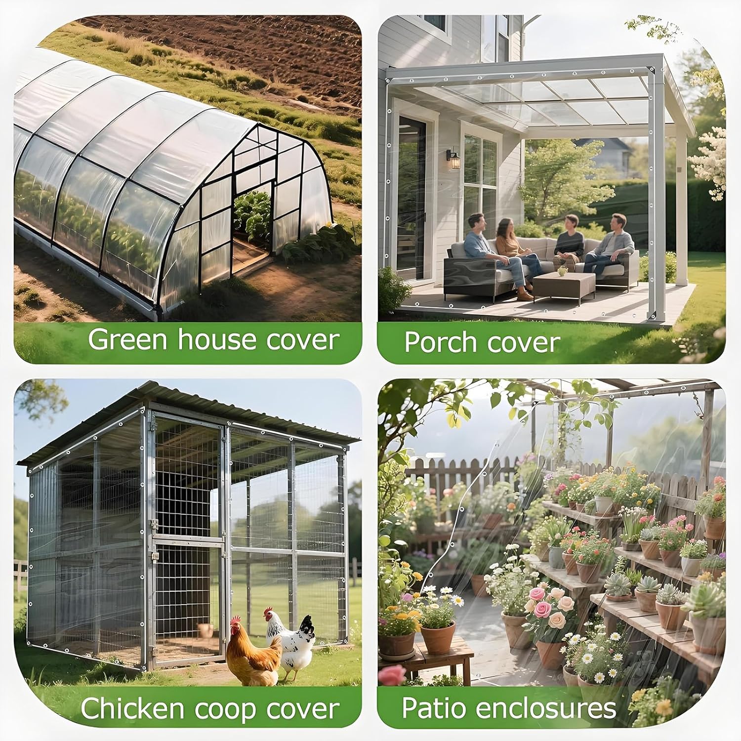 Heavy Duty Tarp 16x35 FT， 15Mil Clear Waterproof Vinyl Cover with Grommets, All-Weather Protection for Porch Enclosure Patio Deck Balcony