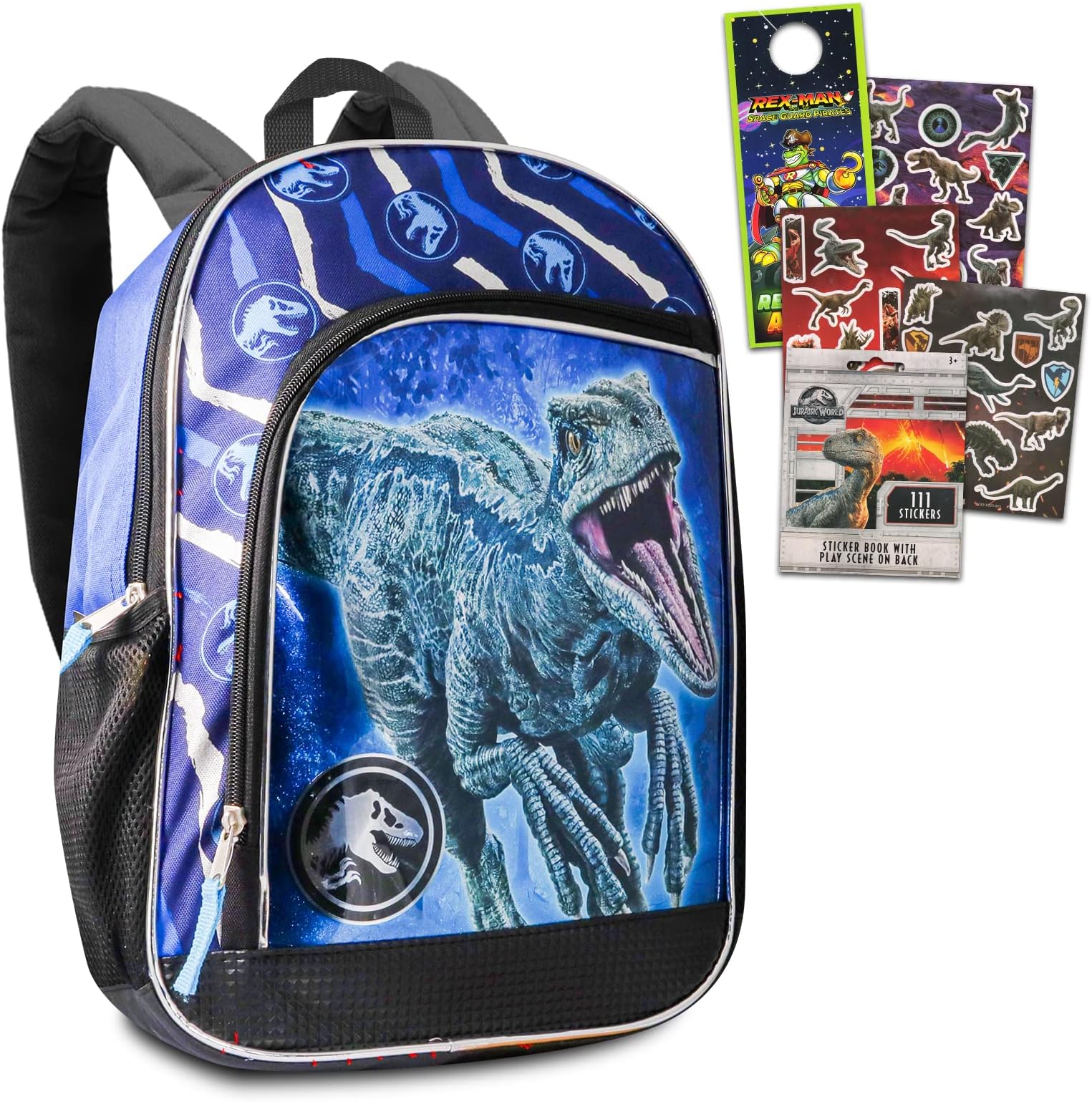 Jurassic Park Backpack for Kids, Boys - School Backpack Bundle with 1 Dinosaur Backpack, Jurassic Park Stickers, and More (Dinosaur School Supplies)