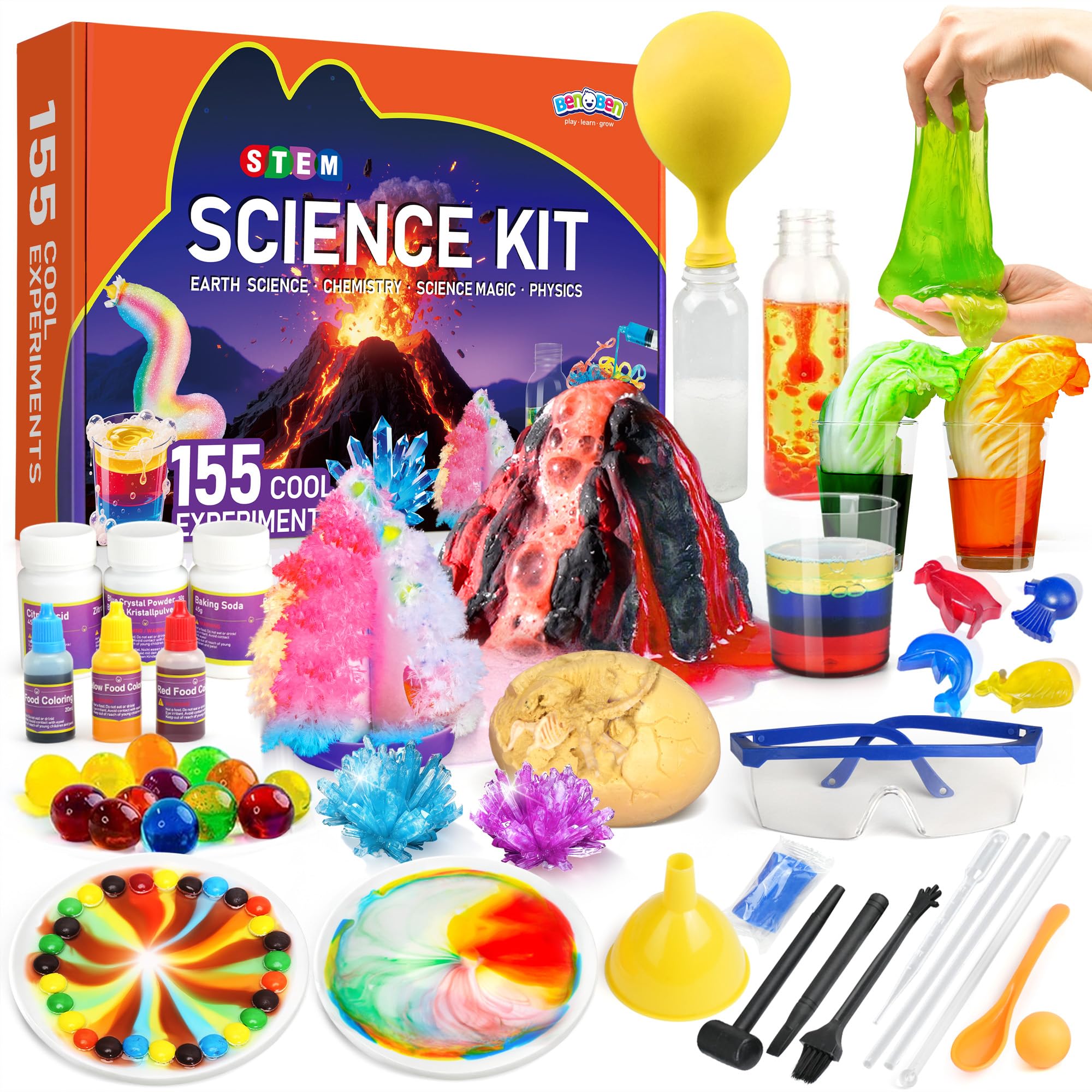 BenBen 155+ Experimente für Kinder ab 6 7 8 9 10, Wissenschaft Experimentierkasten für Kinder, STEM Spielzeug Geschenk für Jungen Mädchen