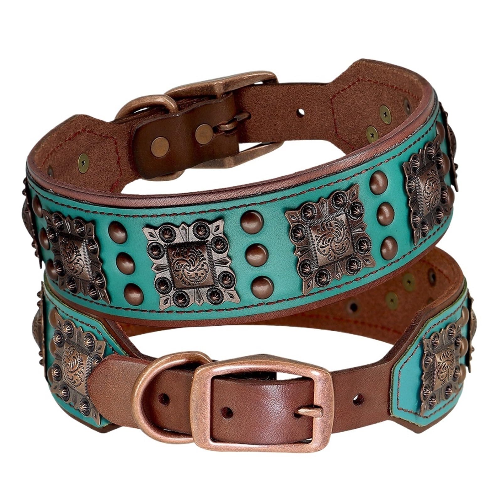 Collier de chien à pointes en cuir marron pour balades sécurisées en forêt et ville