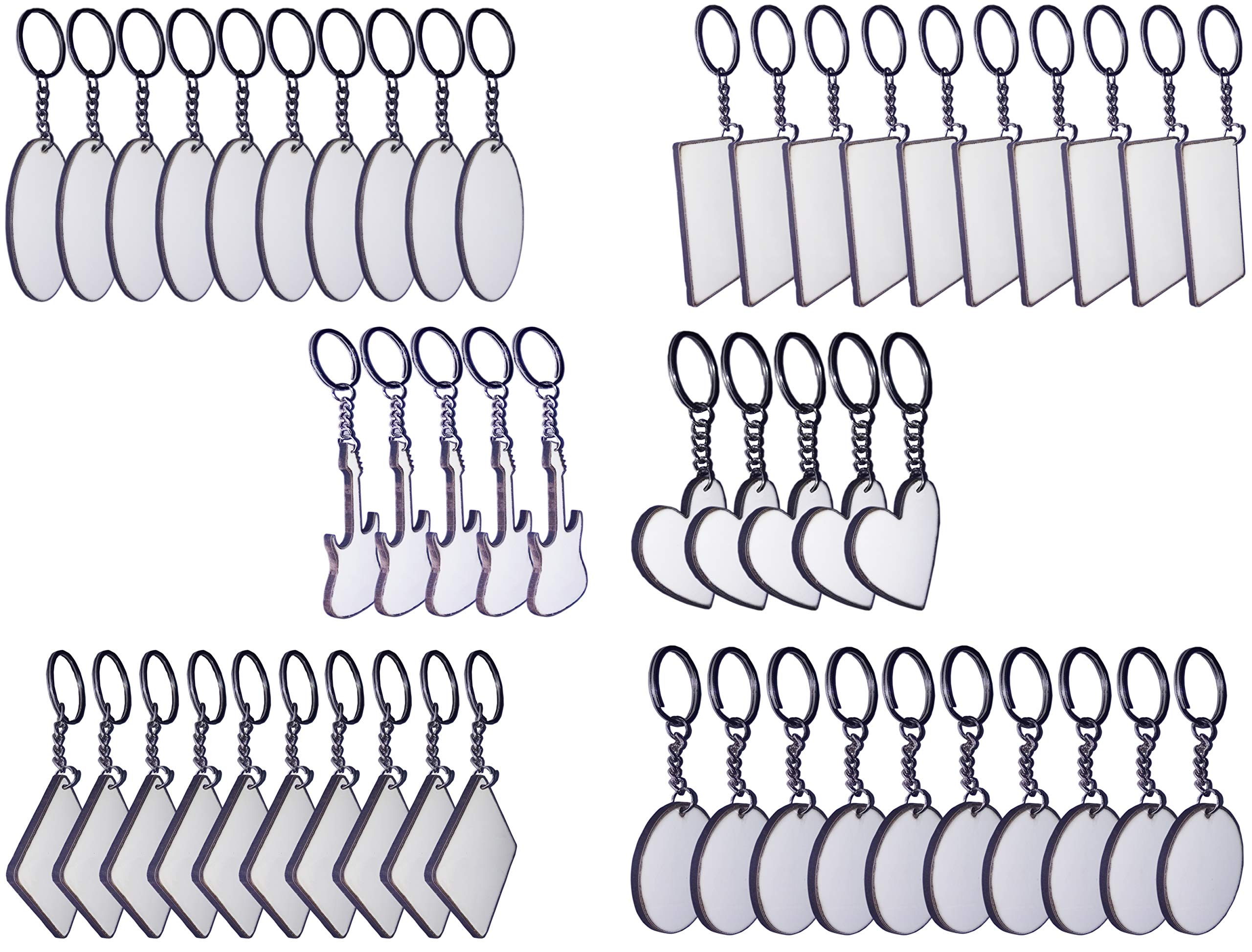 Sublimation Blank Keychain Pack of 50 pcs assorted |Single side MDF Printable with Sublimation Ink Only