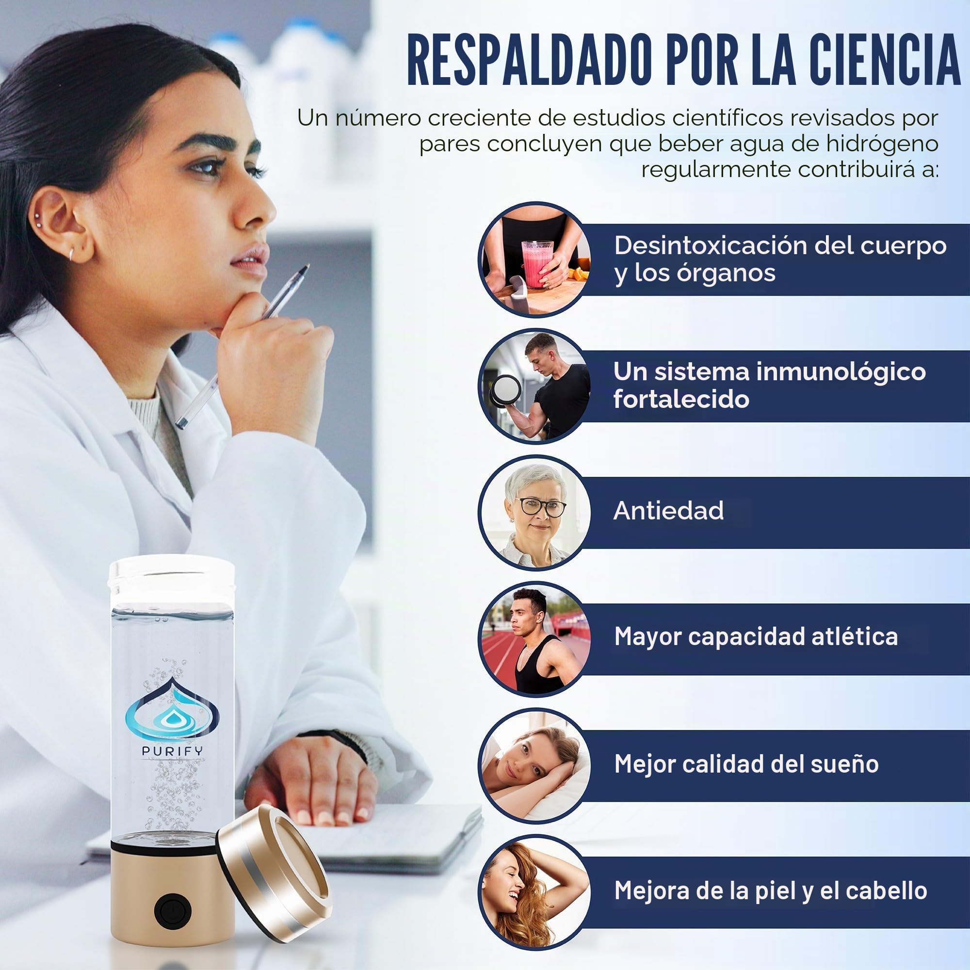 PURIFY™ - Botella de agua de hidrógeno, generador de agua de hidrógeno de 330 ml, máquina con tecnología SPE/PEM de platino