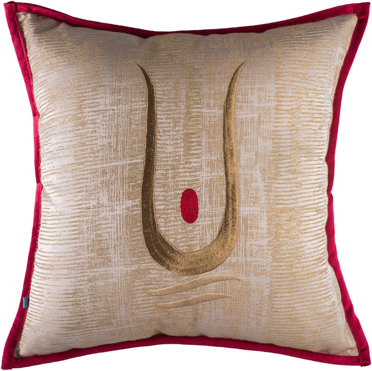 Rustic Boho Shabby Chic Embroidered Luxury Indian Throw Pillow Cushion Cover, Red, Beige, 18 x 18