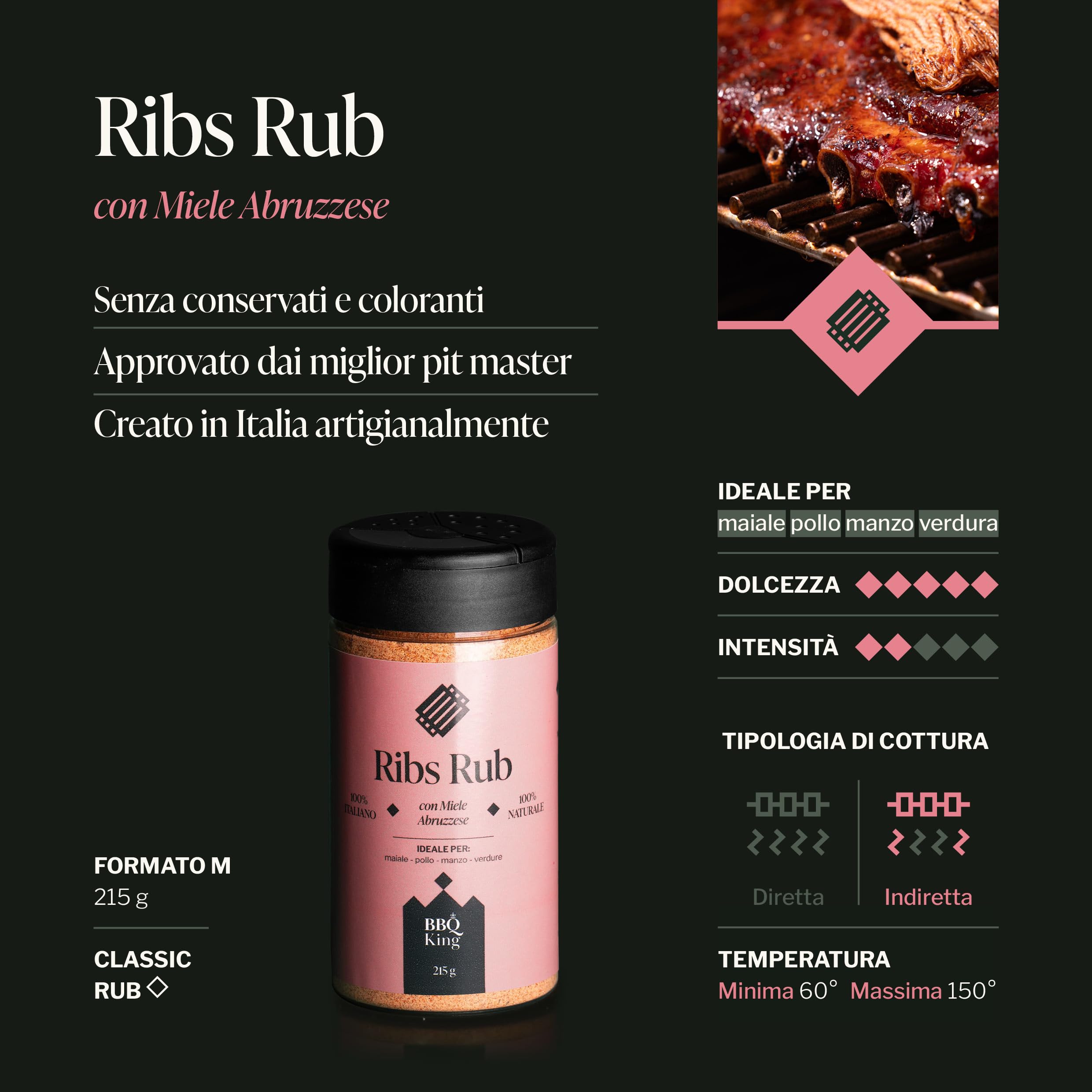 BBQ KING - Multi Pack Pitmaster Rub per Barbecue, 4 Confezioni da 215/250 Gr di Dry Rub Bbq, Miscela di Spezie 100% Made in Italy, 1 x Chicken Rub, 1 x Pork Rub, 1 x Ribs Rub e 1 x Cowboy Rub