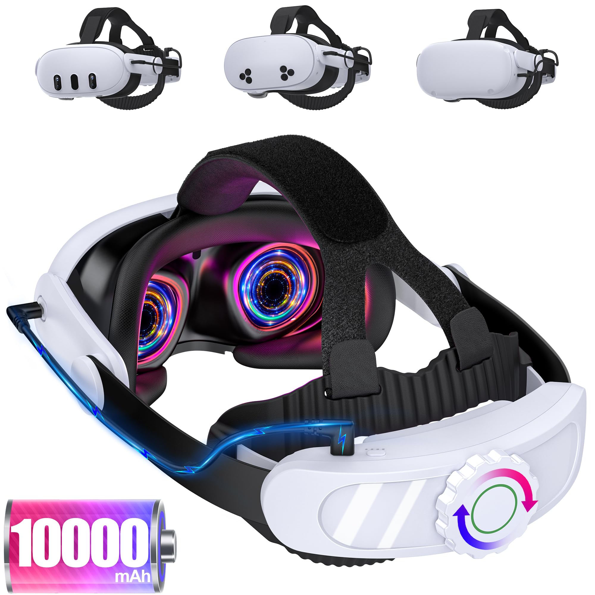 Upgraded Head Strap for Meta Quest 3S Quest 3 Quest 2 with Battery 10000mAh Battery Pack VR Headset